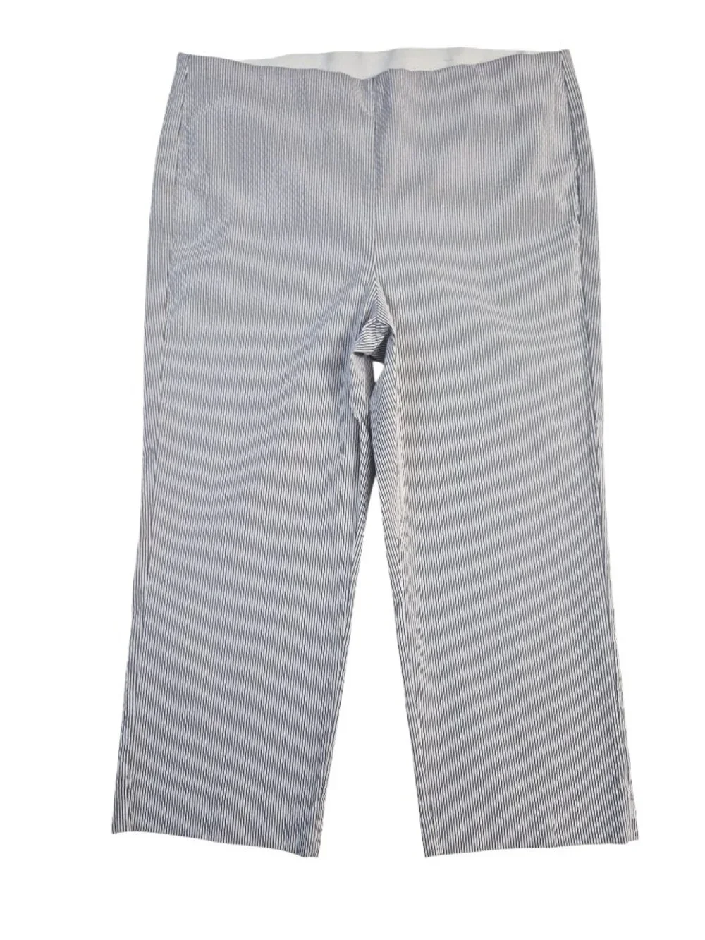 Chico's Seersucker Cropped Pants Striped Pull On Elastic Waist Size 16 or XL